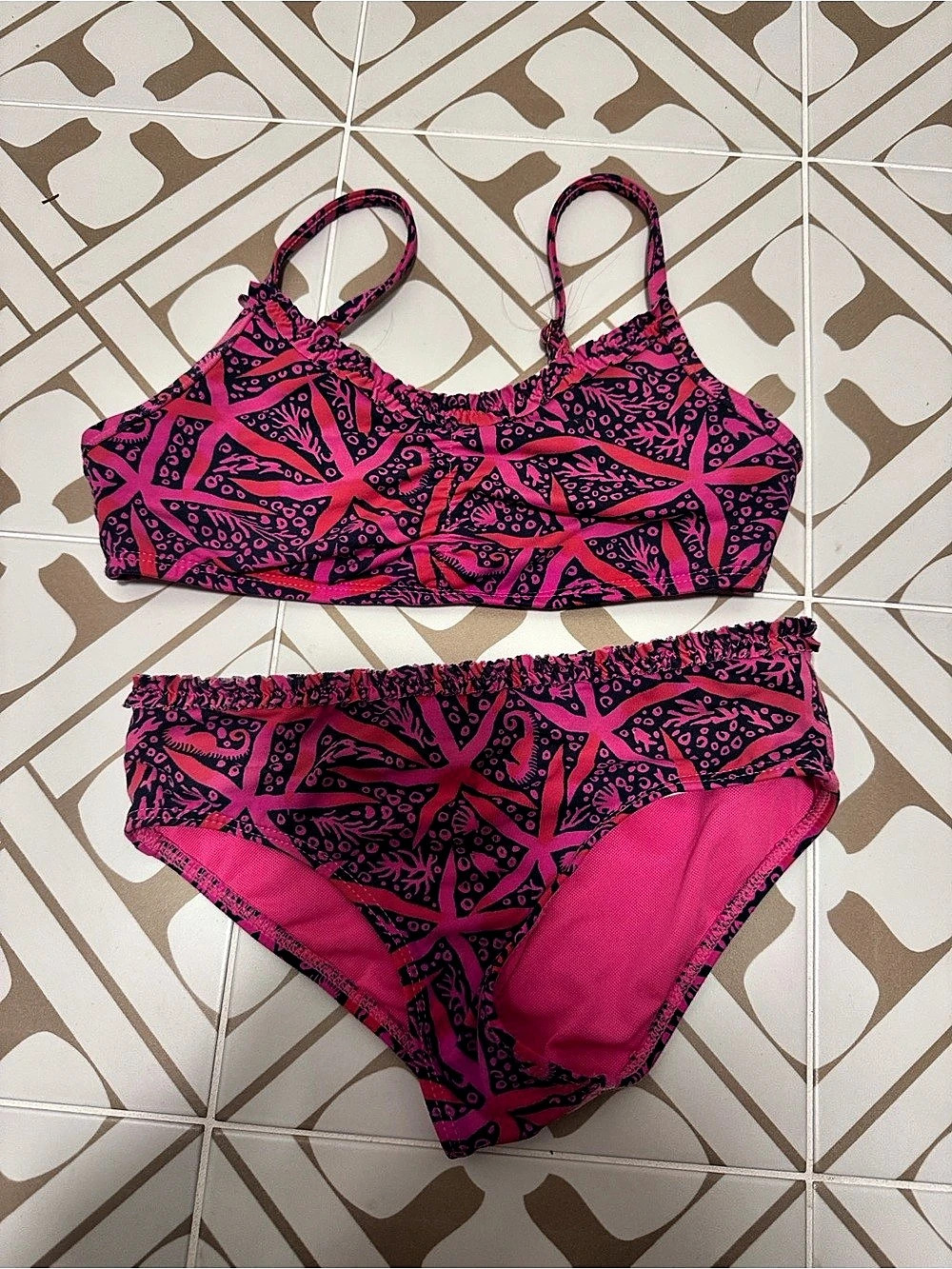 Lilly Pulitzer Pink & Black Abstract Bikini Set Size Medium